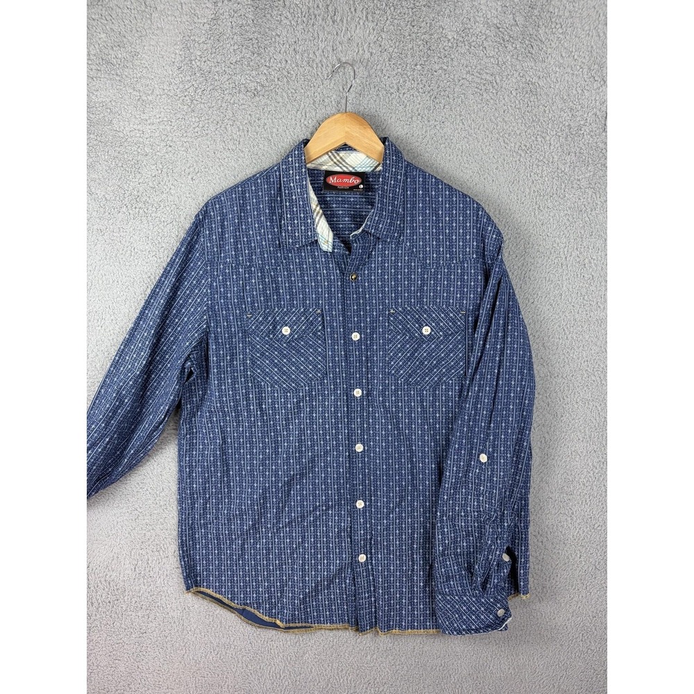 Mambo Australia Western shirt Mens Large Blue Snap Long Sleeve Casual Cowboy